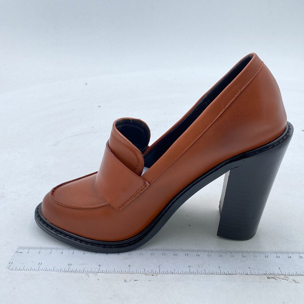 Ydn Brown Chunky High Heels Round Toe Oxford Loafer Shoes Slip On Office Shoes View 4
